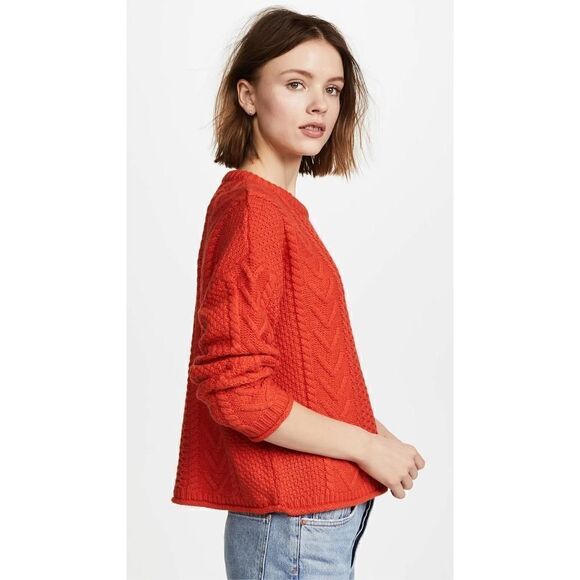 Madewell Solid Rib Cable Knit Crew Neck Shirt Bright Poppy Size XS - Picture 1 of 13